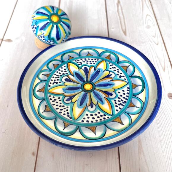 Deruta Pottery Other - Deruta Italy Hand-Painted Ceramic Pottery Wine Cork Bottle Coaster / Small Plate